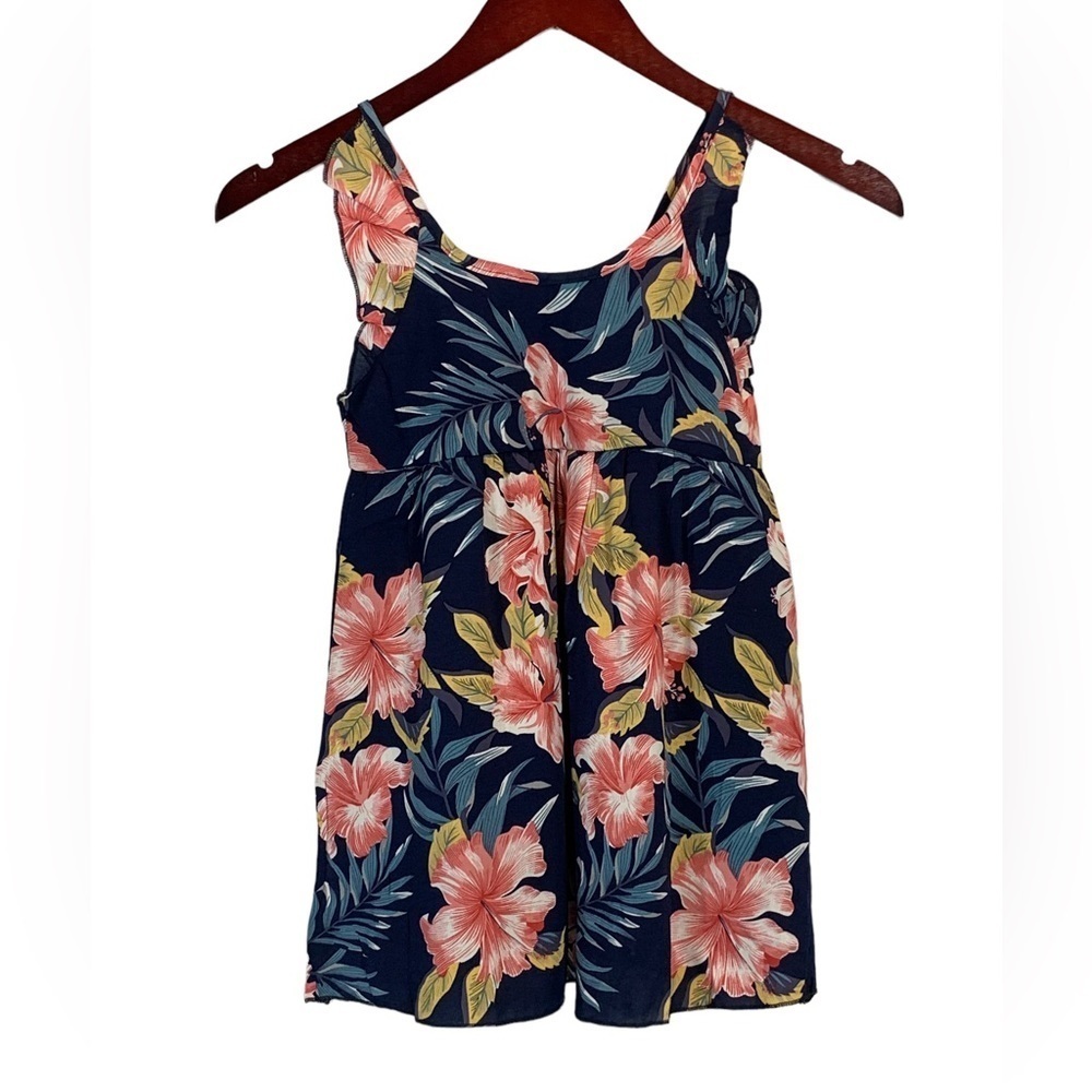 Toddler Girls Boho Dark Blue with Pink Floral Print Sun Dress - size 110 (4T)
